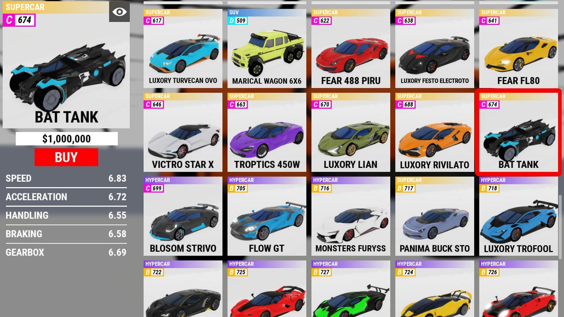 Purchase new vehicles with Cash (Image via Roblox)